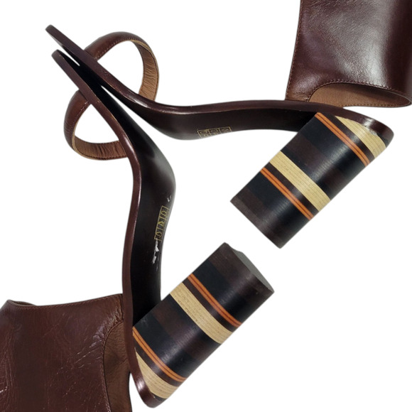 Free People Cabana Heels Brown Jeffrey Campbell Leather Sandals Wooden Block 7 - Picture 14 of 14